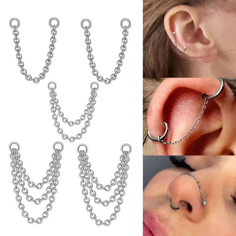 Body Jewelry Titanium - Cadena de titanio para nariz, triple