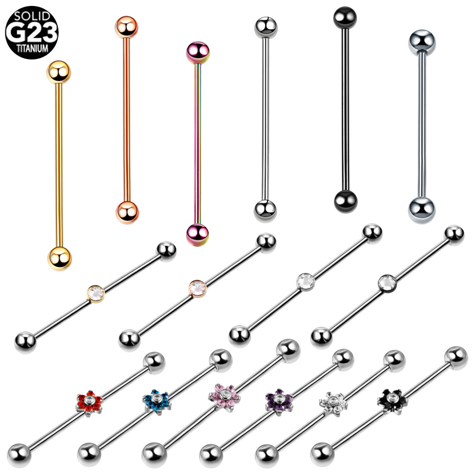 Industrial Barbell Long - Pendientes de barra Industrial con gema