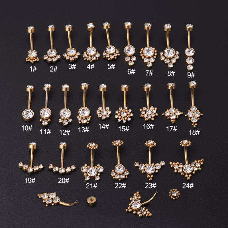 Body Jewelry Titanium - Anillos de Ombligo de Zirconia Dorada,
