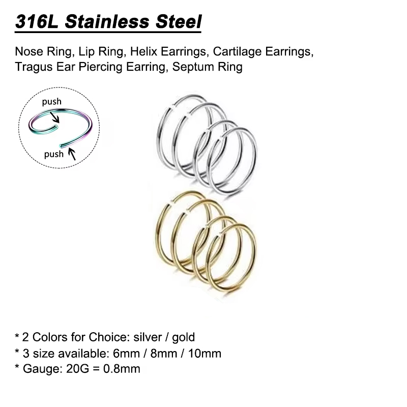 Lote de 6 Anillos Hipoalergéni - Body Jewelry Hypoallergenic reseña y precio